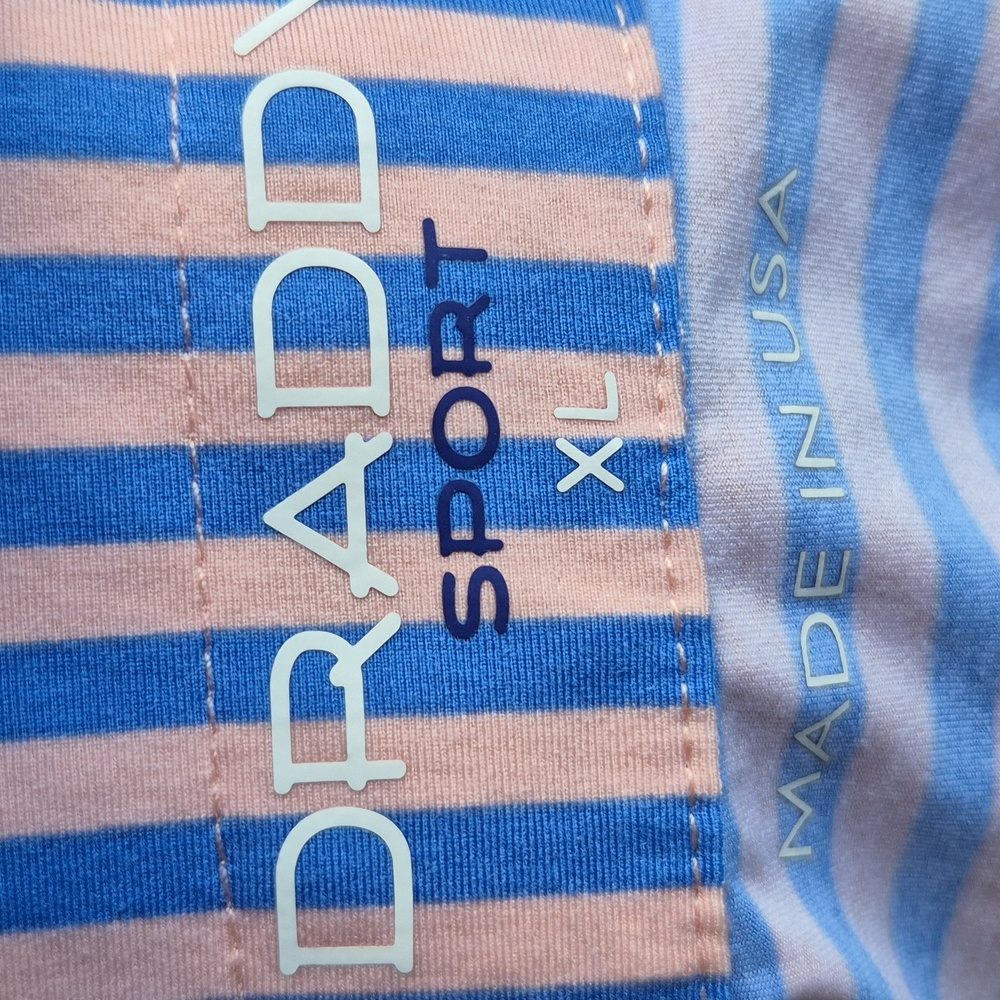 DRADDY Sport Pink Blue Striped Polyester Blend Embroidered XL Mens Golf Polo Shi - Picture 6 of 7